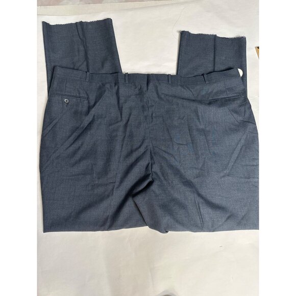 Berle Tailored Pants Men’s 56x37 Gray Blue 100% Worsted Wool Pleated Raw Hem - Picture 5 of 8